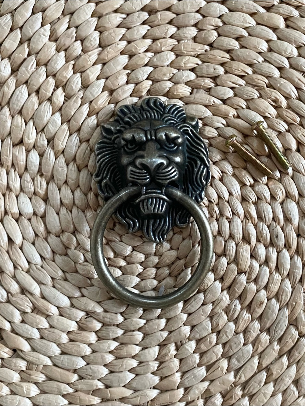 Antique Bronze Brass Lion Head Drawer Pull Knocker with Screws 3.5”